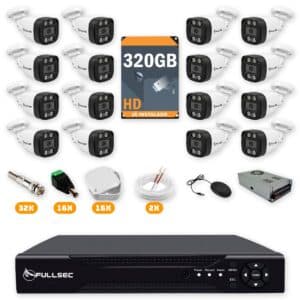 Kit 16 Câmeras de Segurança HD 720p + DVR 16 Canais + HD 320GB + Cabo 200m + Caixinhas Fullsec