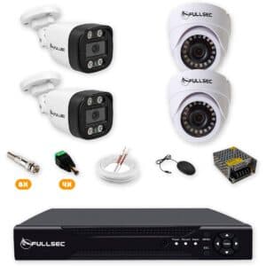 Kit 4 Câmeras de Segurança 2 Bullet + 2 Dome HD 720p + DVR 4 Canais sem HD + Cabo 100m Fullsec