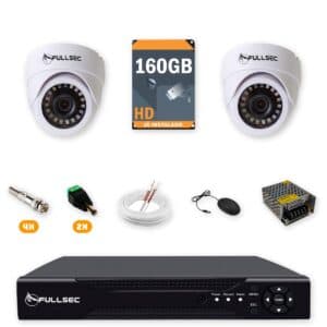 Kit 2 Câmeras de Segurança Dome HD 720p + DVR 4 Canais + HD 160GB + Cabo 50m Fullsec