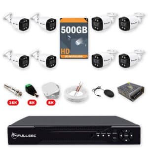 Kit 8 Câmeras de Segurança Full Color 1080p + DVR 8 Canais + HD 500GB + Cabo 100m + Caixinhas Fullsec