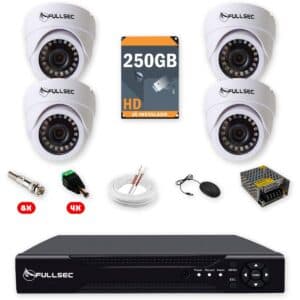 Kit 4 Câmeras de Segurança Dome Full HD 1080p + DVR 4 Canais + HD 250GB + Cabo 100m Fullsec