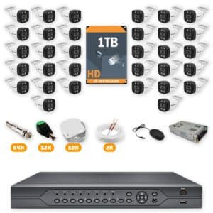 Kit 32 Câmeras de Segurança HD 720p + DVR 32 Canais + HD 1TB + Cabo 200m + Caixinhas Fullsec