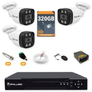 365 Kit 3 Câmeras de Segurança HD 720p + DVR 4 Canais + HD 320GB + Cabo 100m Fullsec