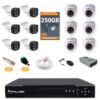 80 Kit 12 Câmeras de Segurança 6 Bullet + 6 Dome HD 720p + DVR 16 Canais + HD 250GB + Cabo 100m Fullsec