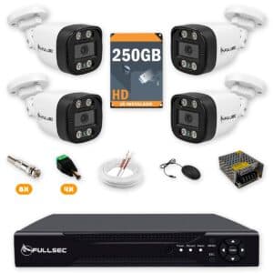 Kit 4 Câmeras de Segurança HD 720p + DVR 4 Canais + HD 250GB + Cabo 100m Fullsec