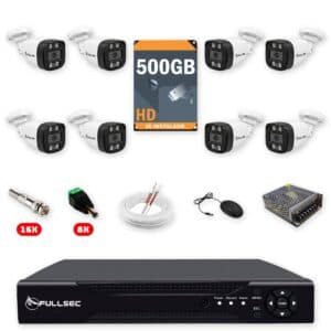 Kit 8 Câmeras de Segurança Full HD 1080p + DVR 8 Canais + HD 500GB + Cabo 100m Fullsec