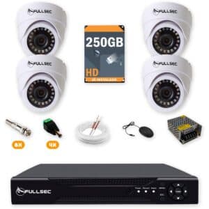 Kit 4 Câmeras de Segurança Dome HD 720p + DVR 4 Canais + HD 250GB + Cabo 100m Fullsec