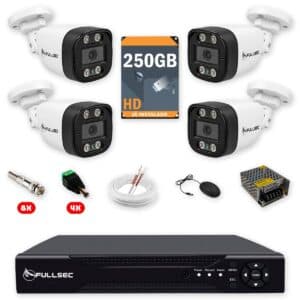 Kit 4 Câmeras de Segurança Full HD 1080p + DVR 4 Canais + HD 250GB + Cabo 100m Fullsec